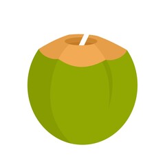 Coconut cocktail icon flat isolated vector