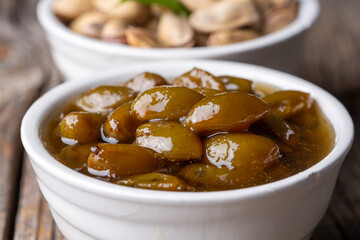 A delicious variety of jam from Turkish cuisine; pistachio jam