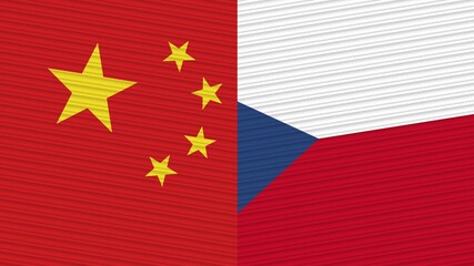 Czech Republic and China Two Half Flags Together Fabric Texture Illustration