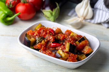 Traditional Turkish food; eggplant meze (Turkish name; saksuka)