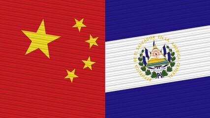 El Salvador and China Two Half Flags Together Fabric Texture Illustration