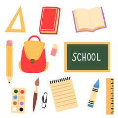 Vector flat doodle cute cartoon back to school set