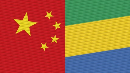 Gabon and China Two Half Flags Together Fabric Texture Illustration
