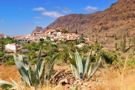 Fataga village view, Gran Canaria Island , typical volcanic landscape