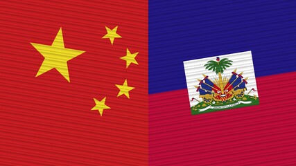 Haiti and China Two Half Flags Together Fabric Texture Illustration