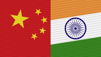 India and China Two Half Flags Together Fabric Texture Illustration