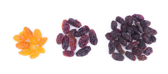 Raisins isolated on white background.