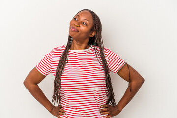 Young african american woman isolated on white background dreaming of achieving goals and purposes