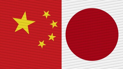 Japan and China Two Half Flags Together Fabric Texture Illustration