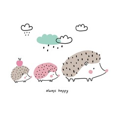 Vector card with cute hedgehog. Flat style print for kids. Mom and baby hedgehog. Mother's Day card. Cute little hedgehog  © NadezdaBarkova