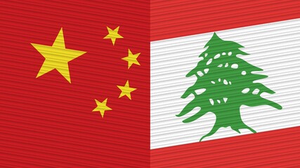 Lebanon and China Two Half Flags Together Fabric Texture Illustration