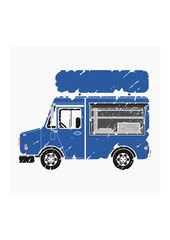 Editable Isolated Side View Mobile Food Truck with Sign Board Vector Illustration in Brush Strokes Style for Artwork Element of Vehicle or Food and Drink Business Related Design