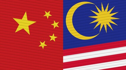 Malaysia and China Two Half Flags Together Fabric Texture Illustration
