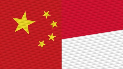 Monaco and China Two Half Flags Together Fabric Texture Illustration