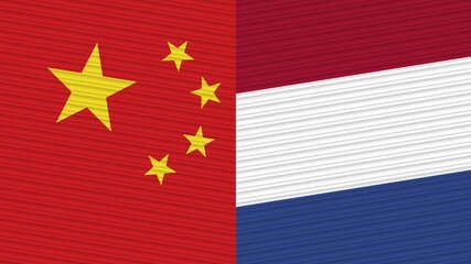 Netherlands and China Two Half Flags Together Fabric Texture Illustration