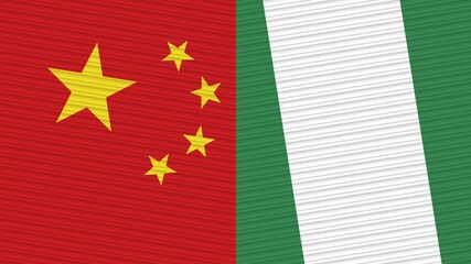 Nigeria and China Two Half Flags Together Fabric Texture Illustration
