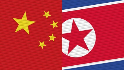 North Korea and China Two Half Flags Together Fabric Texture Illustration