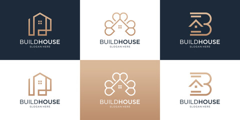 House real estate logo design collection. Creative home line logo set.