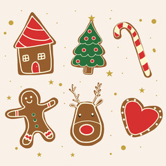 Cute Christmas Cookies. Colorful beautiful Christmas cookies icons set.