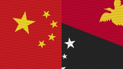 Papua New Guinea and China Two Half Flags Together Fabric Texture Illustration