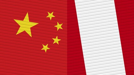 Peru and China Two Half Flags Together Fabric Texture Illustration