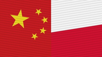 Poland and China Two Half Flags Together Fabric Texture Illustration