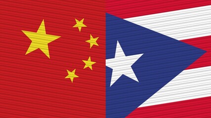 Puerto Rico and China Two Half Flags Together Fabric Texture Illustration