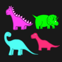 Dinosaurs. Clipart set of cute colored dinosaurs. T-rex, diplodocus, triceratops pterodactel
