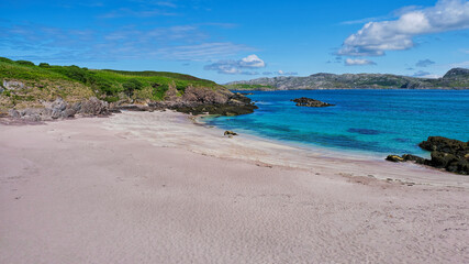 Beach on Handa Island looking towards Tarbet and the Scottish mainland