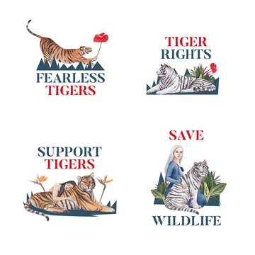 Logo design with international tiger day concept,watercolor style