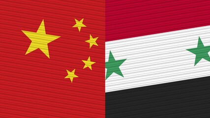Syria and China Two Half Flags Together Fabric Texture Illustration