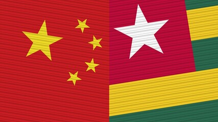 Togo and China Two Half Flags Together Fabric Texture Illustration