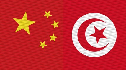 Tunisia and China Two Half Flags Together Fabric Texture Illustration