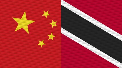 Trinidad and Tobago and China Two Half Flags Together Fabric Texture Illustration