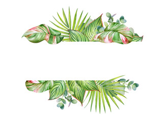 Floral design with watercolor green tropical leaves and branches