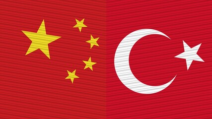 Turkey and China Two Half Flags Together Fabric Texture Illustration