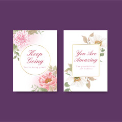 Card template with cottagecore flowers concept,watercolor style