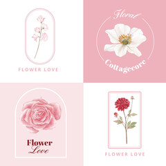 Logo design with cottagecore flowers concept,watercolor style