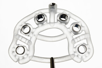 composition of dental template for six dental implants, on a white background