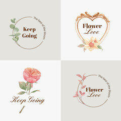 Logo design with cottagecore flowers concept,watercolor style