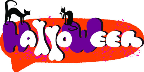 Vector banner for Halloween. Cartoon design with black cats for print.