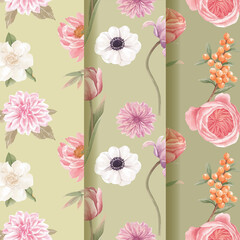 Pattern seamless with cottagecore flowers concept,watercolor style