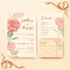 Wedding card template with cottagecore flowers concept,watercolor style