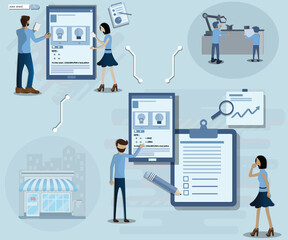 Flat design of new business model,The owners checking demand from customers before making the product - vector