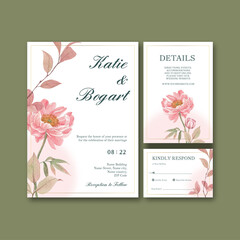 Wedding card template with cottagecore flowers concept,watercolor style