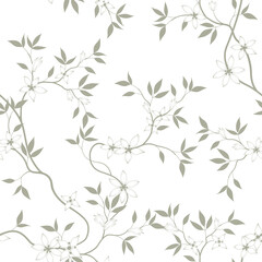 seamless pattern of flowers, branches and leaves