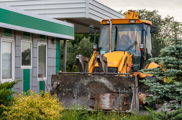 excavator change wheel at tire service without front wheel