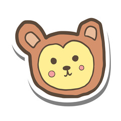 Doodle cartoon cute face monkey on white silhouette and gray shadow. Vector illustration about animal.