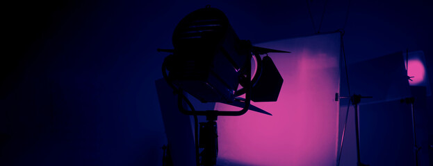 Studio light equipments for photo or film movie video. Light set for professional shooting studio...