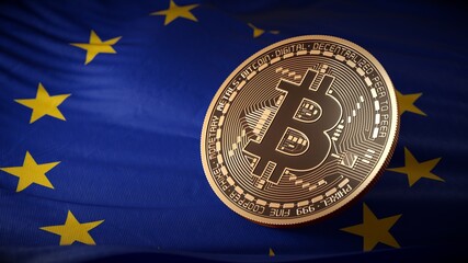Bitcoin coin with flag of European Union.